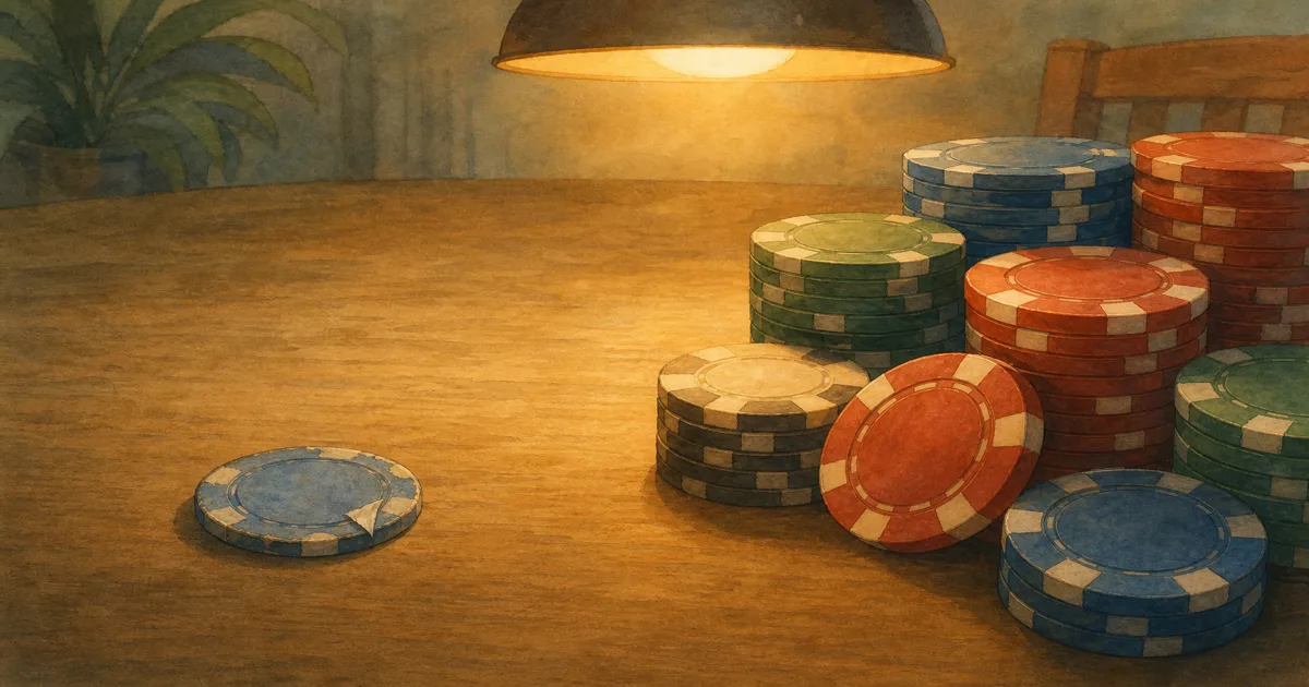 Ghibli-style split scene - peeling plastic chip beside dense 10g clay stack on a home dining table - are custom poker chips worth it comparison